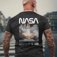 Nasa スペースシャトル打ち上げカラーの黒と白のワームロゴ メンズTシャツ バックプリント 高齢者への贈り物