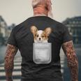Papillon パピヨン 子犬 ポケットの中の犬 メンズTシャツ バックプリント 高齢者への贈り物