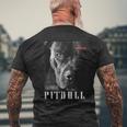 Pitbull 野生の犬テリアの肖像画 ブルドッグ 犬の飼い主 ピットブル メンズTシャツ バックプリント 高齢者への贈り物