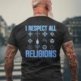 I Respect All Religions 精神性 寛容 受容 メンズTシャツ バックプリント 高齢者への贈り物