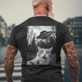 Ufoエイリアンと面白い猫の自撮り。 メンズTシャツ バックプリント 高齢者への贈り物