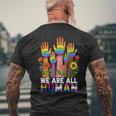 We Are All Human レインボー Lgbt Lgbtq トランスジェンダー ハンドフラワー メンズTシャツ バックプリント 高齢者への贈り物