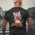 いちご 猫 いちご フルーツ ネコ アニマル プリント 図面 メンズTシャツ バックプリント 高齢者への贈り物
