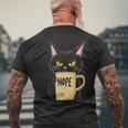 おかしな猫 コーヒーマグと黒猫 Nope メンズTシャツ バックプリント 高齢者への贈り物