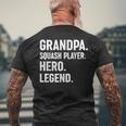おじいちゃんスカッシュプレイヤーヒーローレジェンド-おじいちゃんスカッシュ メンズTシャツ バックプリント 高齢者への贈り物