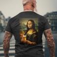 おもしろビールモナリザ絵画アートママパパ。 メンズTシャツ バックプリント 高齢者への贈り物