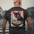 かわいい 黒猫 ラブ ラーメン カワイイ ねこ アニメ 日本語 メンズTシャツ バックプリント 高齢者への贈り物