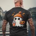 かわいいおばけを飲むかぼちゃスパイス ゴーストハロウィンコスチューム メンズTシャツ バックプリント 高齢者への贈り物
