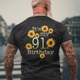 かわいいひまわり Its My 91歳の誕生日 91歳の誕生日 メンズTシャツ バックプリント 高齢者への贈り物