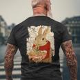 かわいいウサギが麺をすする メンズTシャツ バックプリント 高齢者への贈り物