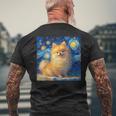 かわいいポメラニアン犬 星月夜 ヴィンセント・ヴァン・ゴッホ絵画 メンズTシャツ バックプリント 高齢者への贈り物