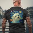 かわいいマルチーズドッグ 星月夜 ヴィンセント・ヴァン・ゴッホ絵画 メンズTシャツ バックプリント 高齢者への贈り物