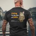 ねこのために生きてる 猫 かわいい キジトラ猫 Cat メンズTシャツ バックプリント 高齢者への贈り物