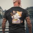 わがまま猫 ねこ ラーメン好き かわいい おもしろ マンガ メンズTシャツ バックプリント 高齢者への贈り物