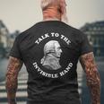アダム・スミスが見えざる手経済学の教師と話す メンズTシャツ バックプリント 高齢者への贈り物