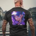 アニバエオタク美少女アニメ少女 紫髪ミステリアス メンズTシャツ バックプリント 高齢者への贈り物