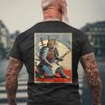 アニメ 日本の侍猫 エレキギターを弾くアートワーク メンズTシャツ バックプリント 高齢者への贈り物