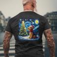 エアデール・テリア 星降る夜 クリスマス ゴッホ 犬の休日 メンズTシャツ バックプリント 高齢者への贈り物