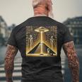 エジプトピラミッドufo猫と光エネルギー Egypt Ufo Pyramid Beam メンズTシャツ バックプリント 高齢者への贈り物