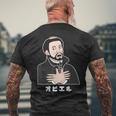オビエル おもしろ ユーモア 歴史 ジョーク 恐怖 日本史 宣教師 怯える オビエル メンズTシャツ バックプリント 高齢者への贈り物