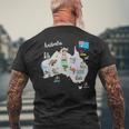 オーストラリアの地図。風景、動物、文化、シンボルのアイコン メンズTシャツ バックプリント 高齢者への贈り物