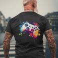 カラフルなビデオゲームコントローラー ジョイスティック コンソール メンズTシャツ バックプリント 高齢者への贈り物