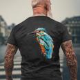 カワセミ 鳥 野生動物 動物 水彩 芸術的 ペインティング メンズTシャツ バックプリント 高齢者への贈り物
