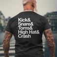 キック&スネア&トムズ&ハイハット&クラッシュドラムセットテキスト メンズTシャツ バックプリント 高齢者への贈り物