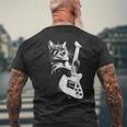 ギターを弾くロック猫 面白いギター猫 メンズTシャツ バックプリント 高齢者への贈り物