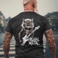 ギターを弾く猫 ヘヴィメタル ロックキャット おもしろギタリスト メンズTシャツ バックプリント 高齢者への贈り物