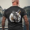 ギターを持った猫 ロックミュージックキャット ヘヴィメタルキャット メンズTシャツ バックプリント 高齢者への贈り物
