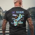 グアム、主要都市、旗、アメリカの観光名所地図 メンズTシャツ バックプリント 高齢者への贈り物