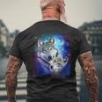 コズミックスペース オオカミ 家族 オオカミ 顔 メンズTシャツ バックプリント 高齢者への贈り物