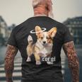 コーギー 天使 子犬 水彩 メンズTシャツ バックプリント 高齢者への贈り物