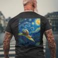ゴッホの星空の夜のカタツムリスローモーバー動物愛好家 メンズTシャツ バックプリント 高齢者への贈り物