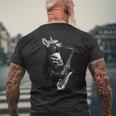 サックスを奏でる猫 面白い猫 ジャズ サックス 音楽 サックス メンズTシャツ バックプリント 高齢者への贈り物