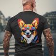 サングラスとコーギー ウェルシュ・コーギー犬 甘いウェルシュ・コーギー メンズTシャツ バックプリント 高齢者への贈り物