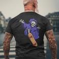 スケボーに乗る骸骨 スケーター ハロウィン メンズTシャツ バックプリント 高齢者への贈り物