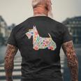 スコティッシュテリア水彩フラワーデザイン。 メンズTシャツ バックプリント 高齢者への贈り物