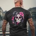スタイリッシュなマゼンタ サクラ ムエルテ スカルデザイン Dia De Los Muertos メンズTシャツ バックプリント 高齢者への贈り物
