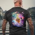 スペースレーザーアヒル食べるピザ、ギャラクシーダック。 メンズTシャツ バックプリント 高齢者への贈り物