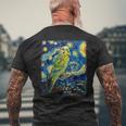 セキセイインコ オウム 鳥 星月夜 絵画 メンズTシャツ バックプリント 高齢者への贈り物