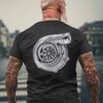 チューニング ターボチャージャー モータースポーツ 車好き 車 ターボ エンジン メンズTシャツ バックプリント 高齢者への贈り物