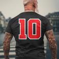 ナンバー10 スポーツジャージ 誕生日 年齢 ラッキーナンバー レッド ホワイト メンズTシャツ バックプリント 高齢者への贈り物