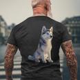 ハスキーがモチーフの愛犬家 シベリアンハスキーが大好き メンズTシャツ バックプリント 高齢者への贈り物