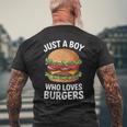 ハンバーガーが大好きな少年 おもしろハンバーガー好き メンズTシャツ バックプリント 高齢者への贈り物