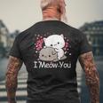 ハート バレンタイン ピーチゴマ 猫 カップル I Meow You メンズTシャツ バックプリント 高齢者への贈り物