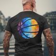 バスケットボールのシルエットカラフルな水彩画 メンズTシャツ バックプリント 高齢者への贈り物