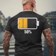 バッテリーハーフ残量50 バッテリーデッドtシャツ バッテリー残量が少ない メンズTシャツ バックプリント 高齢者への贈り物