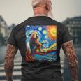 ヒヒ猿 星月夜 絵画 メンズTシャツ バックプリント 高齢者への贈り物